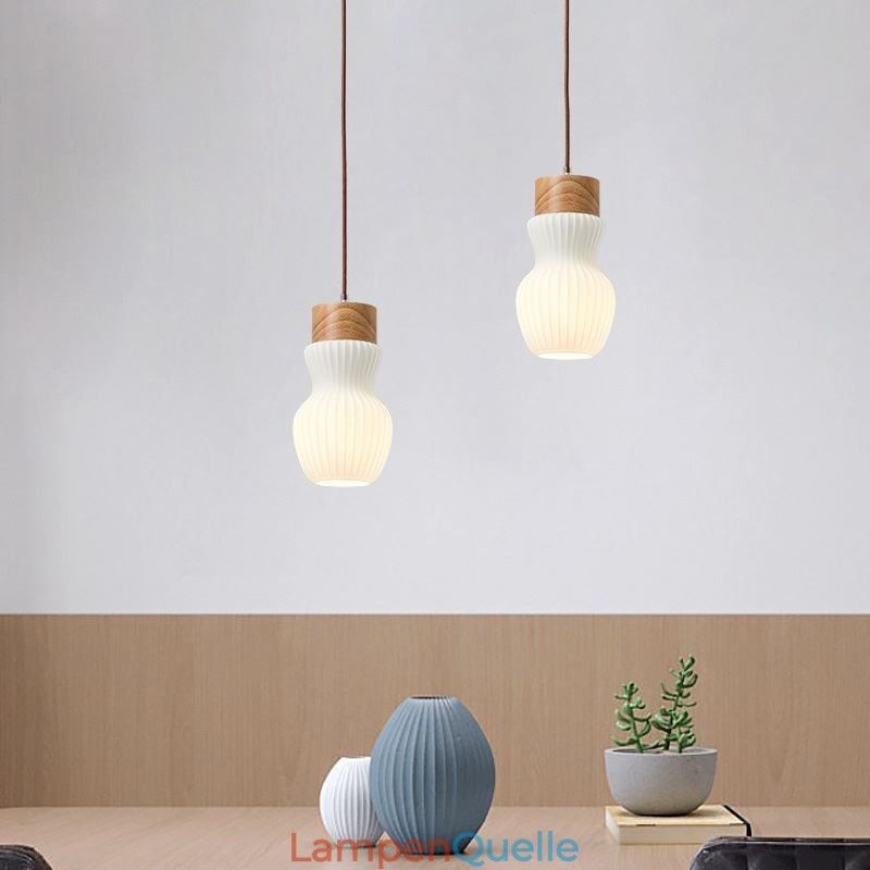 Japanische Holz Pendelleuchte Glaskessel Hängeleuchte