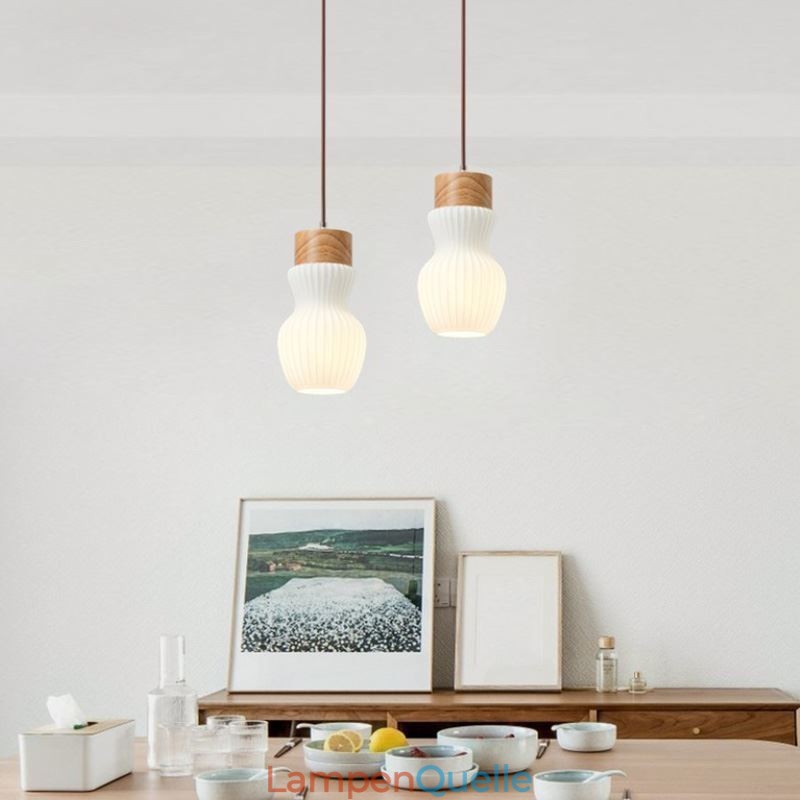 Japanische Holz Pendelleuchte Glaskessel Hängeleuchte