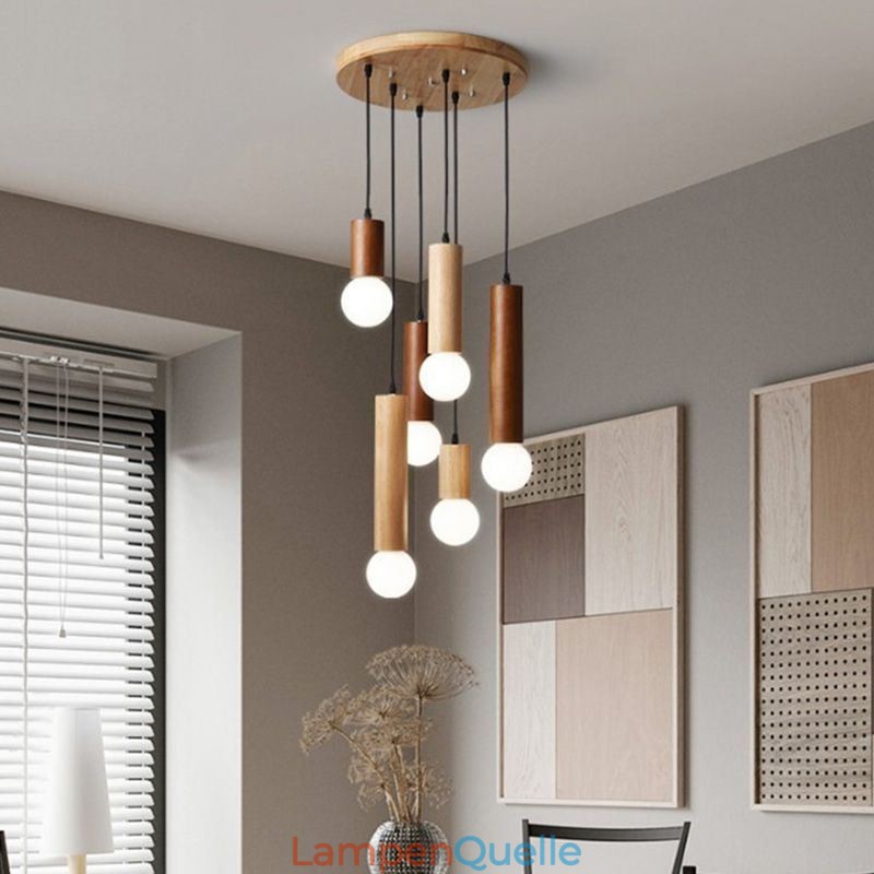 Japanische Holz Pendelleuchte 6 Lichter Hängeleuchte