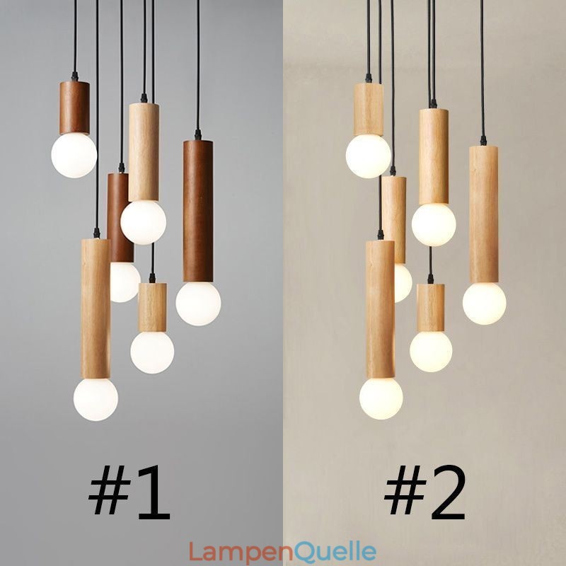 Japanische Holz Pendelleuchte 6 Lichter Hängeleuchte