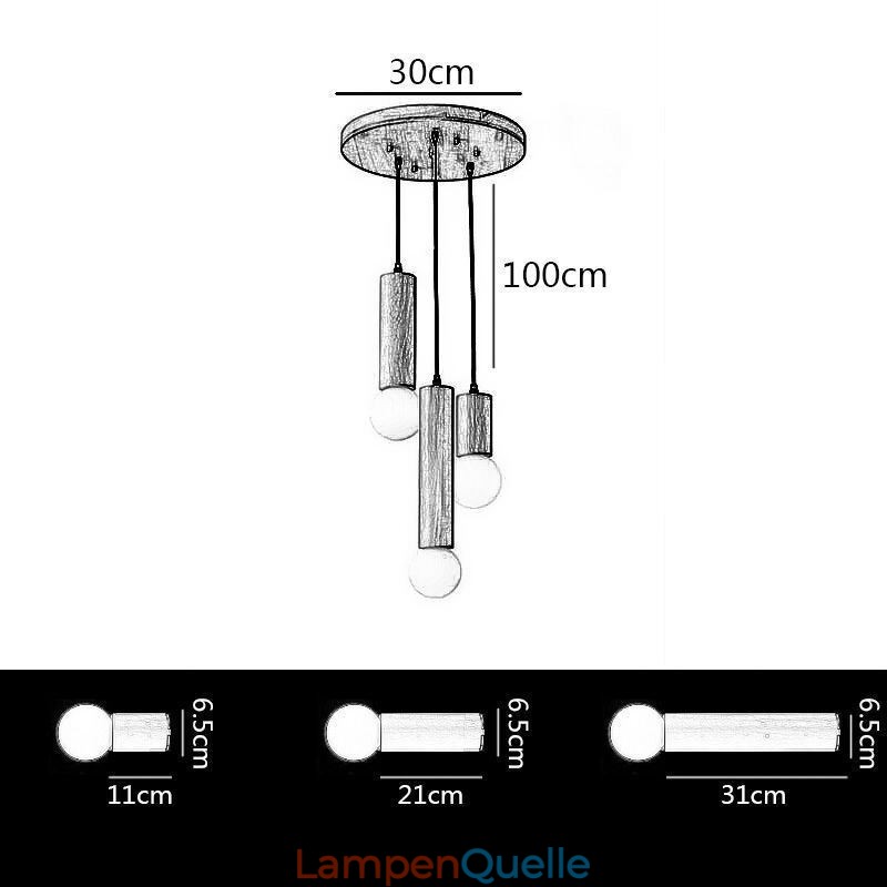 Japanische Holz Pendelleuchte 3 Lichter Hängeleuchte