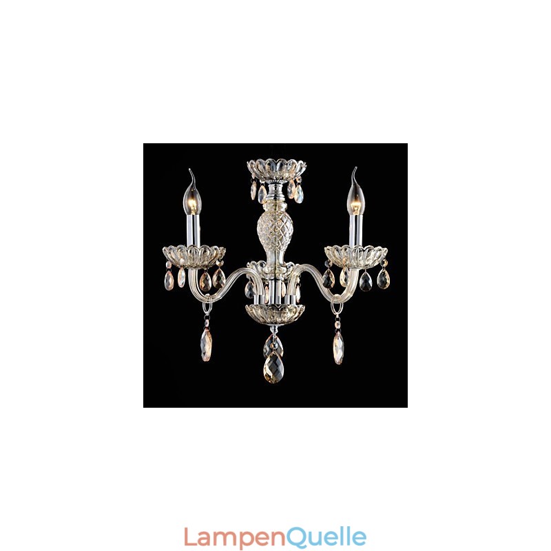 3-flammiger Kronleuchter im Palaststil aus Glas mit Kerzenbirne