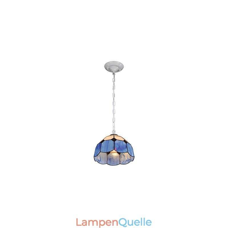 Kronleuchter Mini Style Country Garage weiß + blaue Glasleuchten