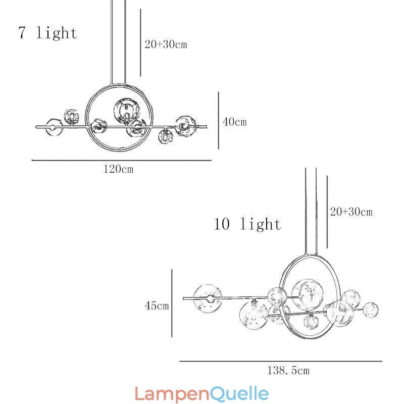 Moderner Kronleuchter aus Metall, klare Glasblasen, Pendelleuchten