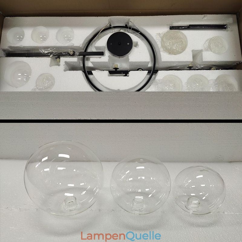 Moderner Kronleuchter aus Metall, klare Glasblasen, Pendelleuchten