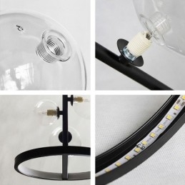 Moderner Kronleuchter aus Metall, klare Glasblasen, Pendelleuchten