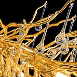 Nordischer Kristall-Kronleuchter mit Blumenmuster, runder Schirm, Luxus-Gold-Pendelleuchte