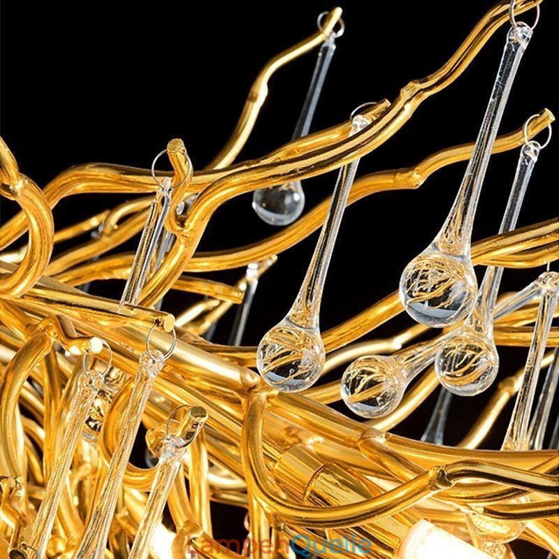 Nordischer Kristall-Kronleuchter mit Blumenmuster, runder Schirm, Luxus-Gold-Pendelleuchte