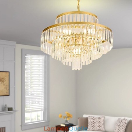 Gold Kristall Pendelleuchte 4 Ebenen Deckenbeleuchtung 7 Lichter Gold Kristall Pendelleuchte 4 Ebenen Deckenbeleuchtung 7 Lichter
