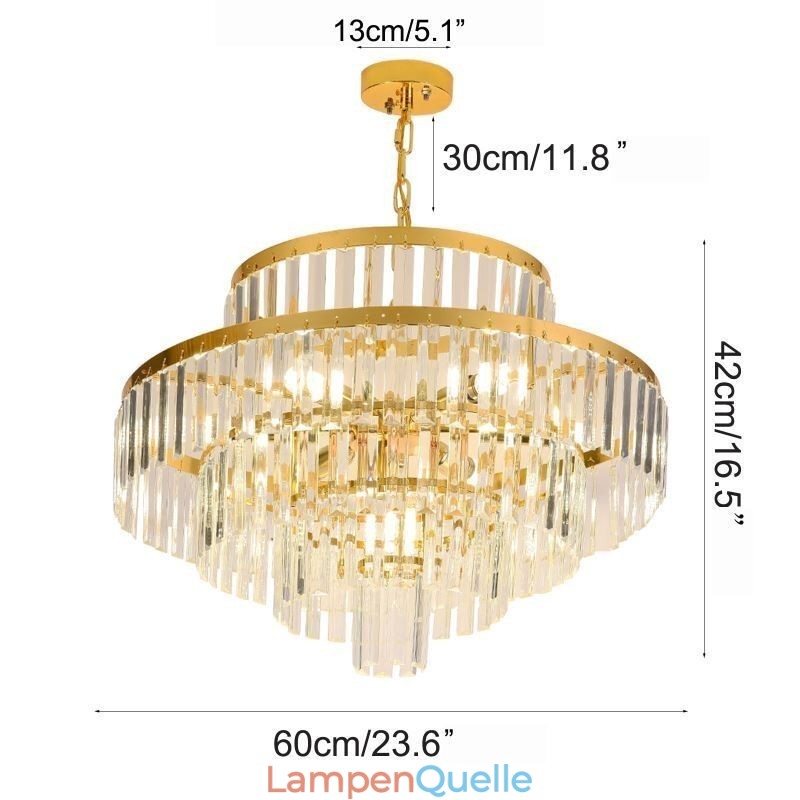 Gold Kristall Pendelleuchte 4 Ebenen Deckenbeleuchtung 7 Lichter