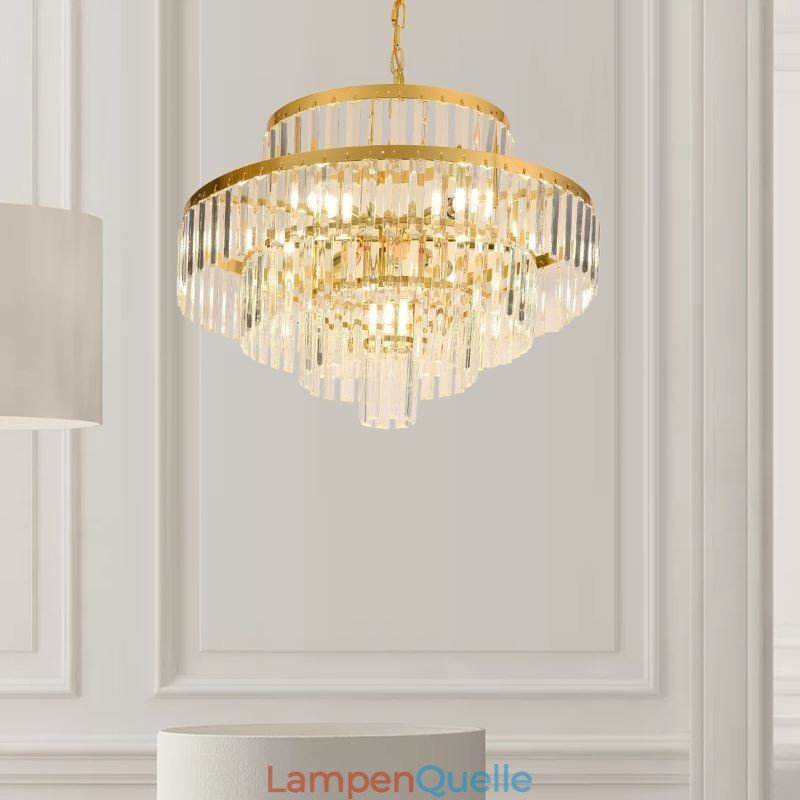 Gold Kristall Pendelleuchte 4 Ebenen Deckenbeleuchtung 7 Lichter