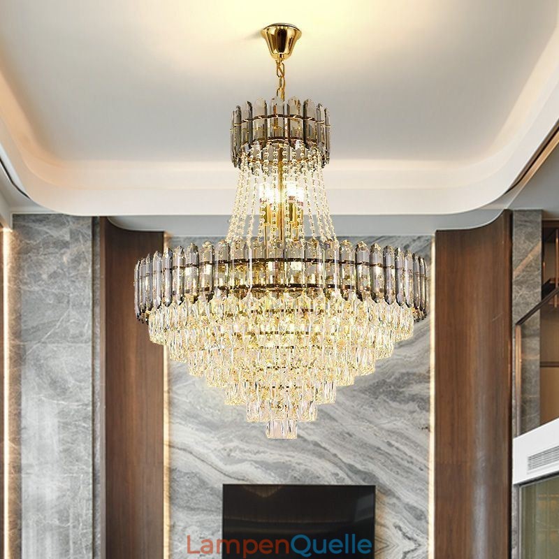 Moderne Pendelleuchte aus goldenem Kristall
