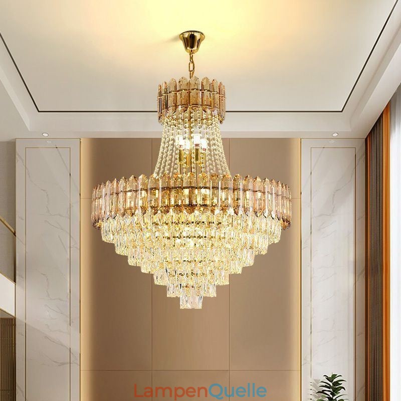 Moderne Pendelleuchte aus goldenem Kristall