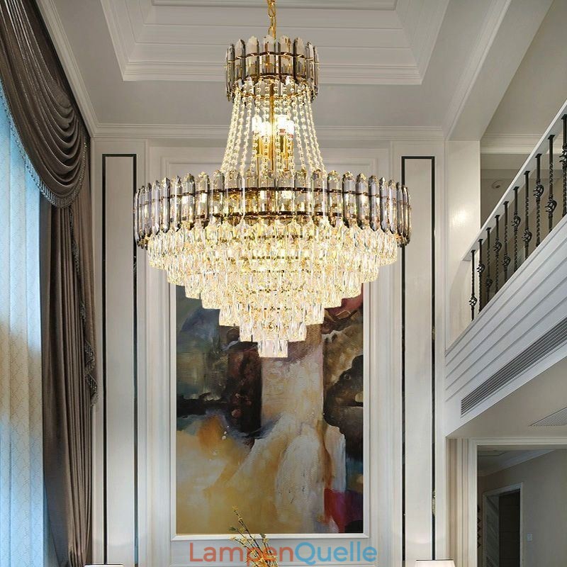 Moderne Pendelleuchte aus goldenem Kristall