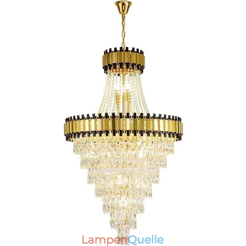 Luxuriöse goldene Pendelleuchte mit Kristall-Deckenleuchte