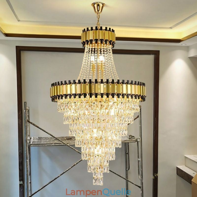 Luxuriöse goldene Pendelleuchte mit Kristall-Deckenleuchte