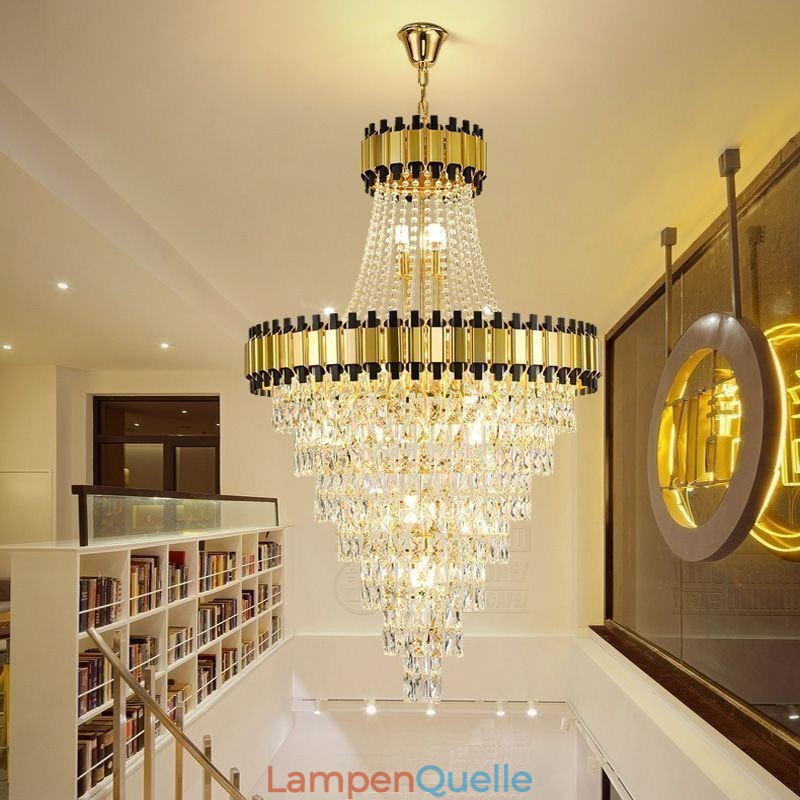 Luxuriöse goldene Pendelleuchte mit Kristall-Deckenleuchte