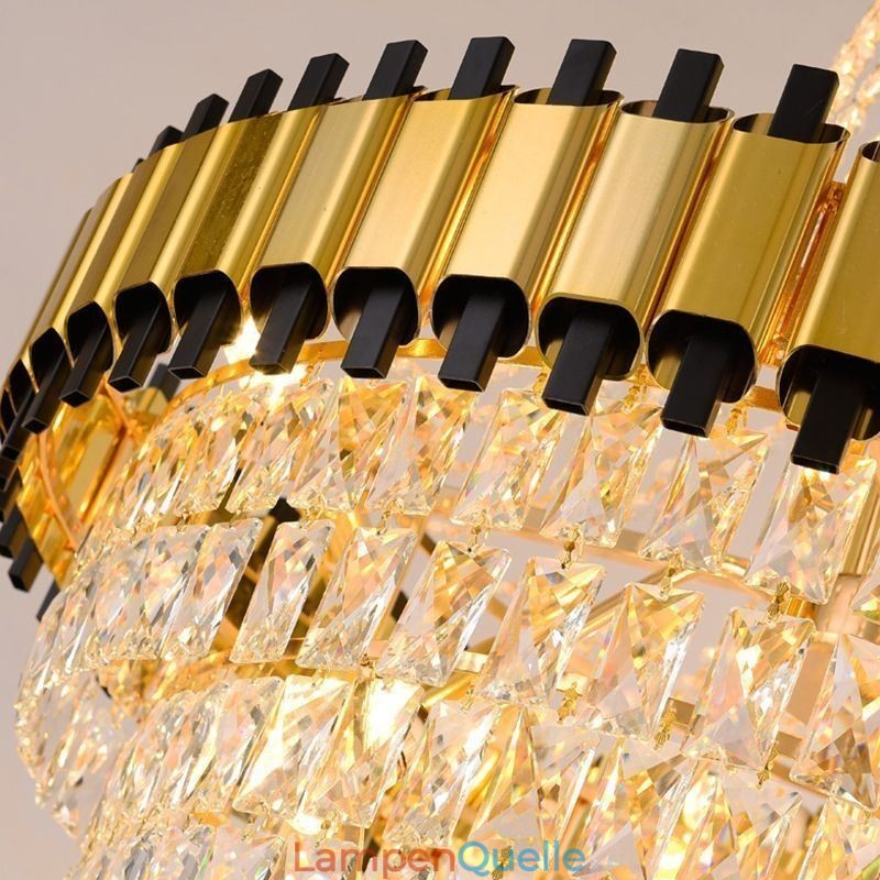 Luxuriöse goldene Pendelleuchte mit Kristall-Deckenleuchte