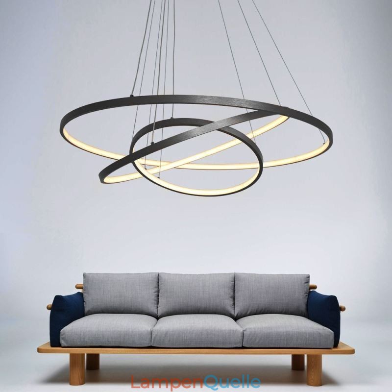Moderne Pendelleuchte Aluminium Schwarz 3 Ring Hängeleuchte
