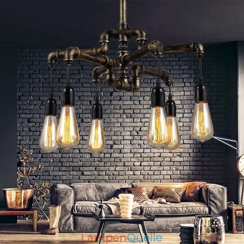 6 Licht Retro Industrielle Vintage Wasser Rohr Anhänger Licht Kronleuchter Land Rustikalen Stil