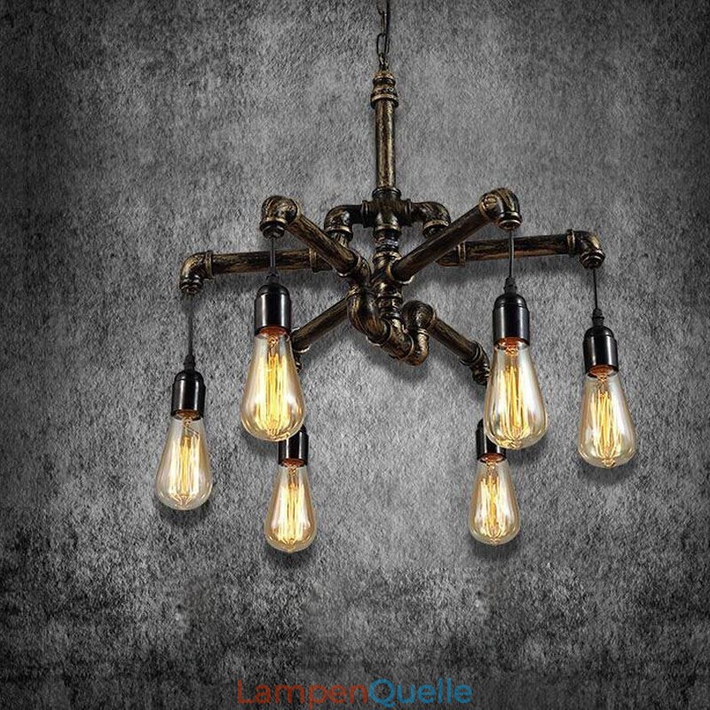 6 Licht Retro Industrielle Vintage Wasser Rohr Anhänger Licht Kronleuchter Land Rustikalen Stil