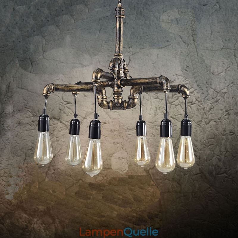 6 Licht Retro Industrielle Vintage Wasser Rohr Anhänger Licht Kronleuchter Land Rustikalen Stil
