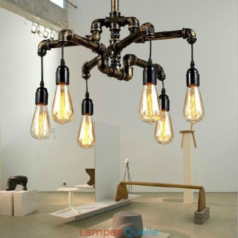 6 Licht Retro Industrielle Vintage Wasser Rohr Anhänger Licht Kronleuchter Land Rustikalen Stil