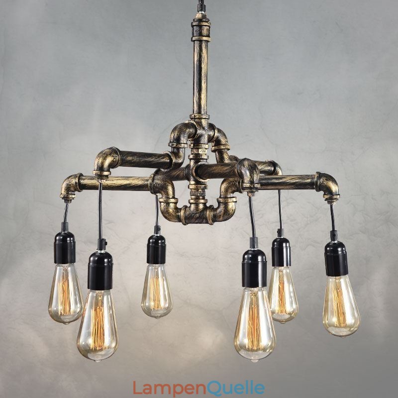 6 Licht Retro Industrielle Vintage Wasser Rohr Anhänger Licht Kronleuchter Land Rustikalen Stil