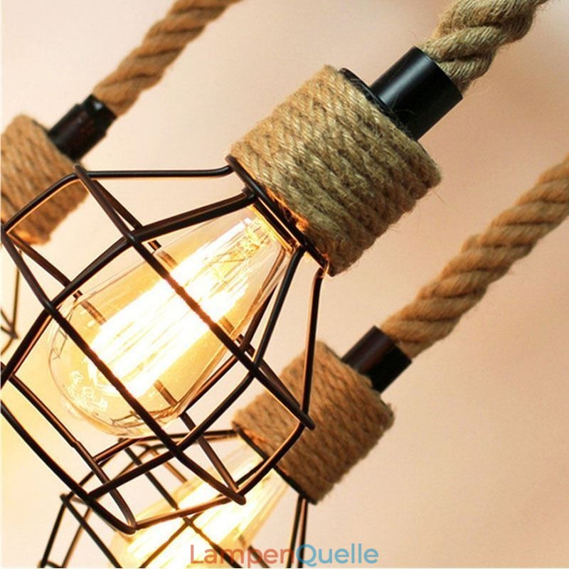 Retro-Stil 6 Köpfe Pendelleuchte Hanfseil Kronleuchter mit Eisen Lampenschirm