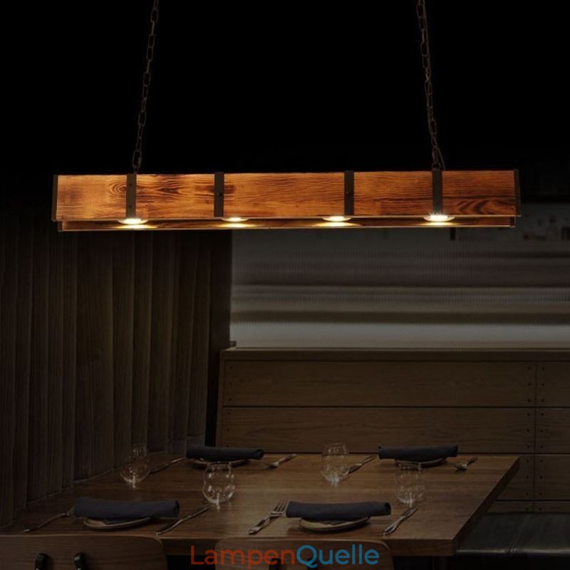 Pendelleuchte im Industriestil, rechteckig, Holz, Deckenleuchte, Insel