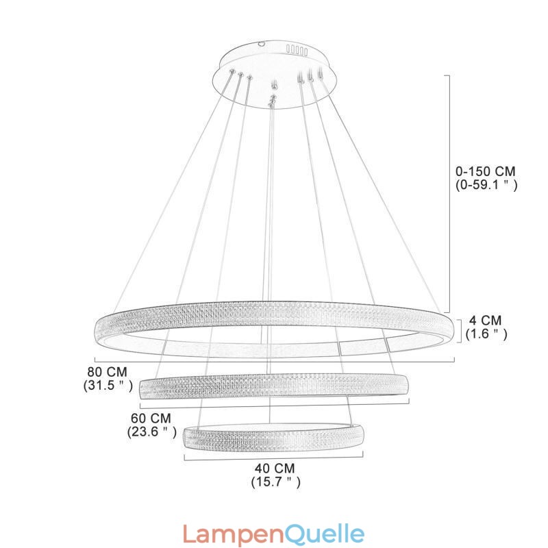 Moderne Pendelleuchte Acryl 3 Ringe Lampe 80+60+40cm