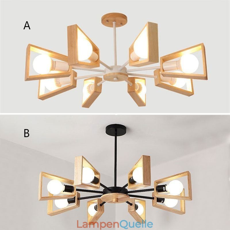 Moderner fächerförmiger Kronleuchter, elegante Pendelleuchte aus Holz