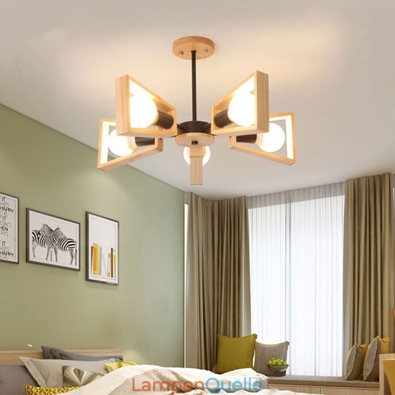 Moderner fächerförmiger Kronleuchter, elegante Pendelleuchte aus Holz