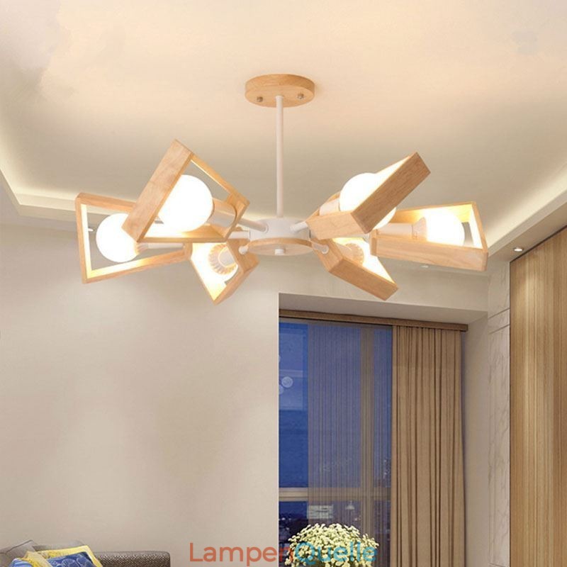 Moderner fächerförmiger Kronleuchter, elegante Pendelleuchte aus Holz