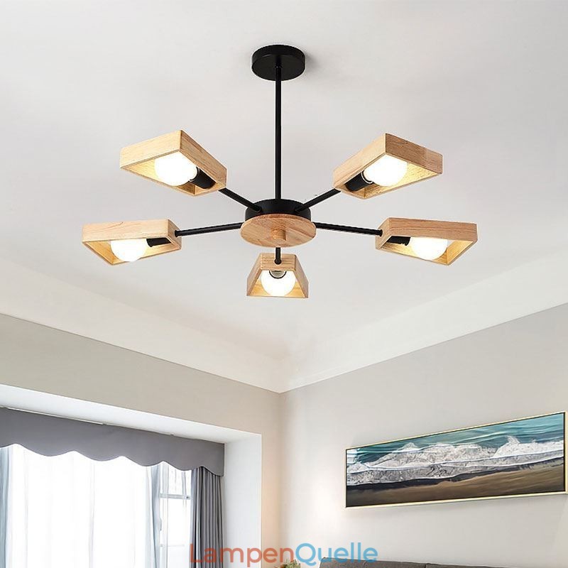 Moderner fächerförmiger Kronleuchter, elegante Pendelleuchte aus Holz