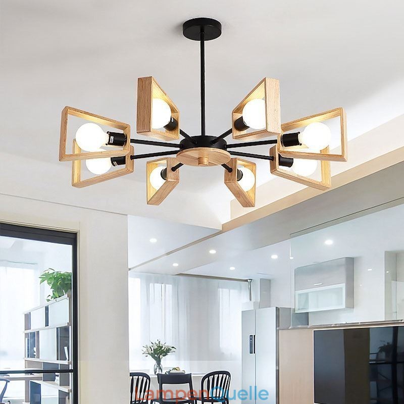 Moderner fächerförmiger Kronleuchter, elegante Pendelleuchte aus Holz