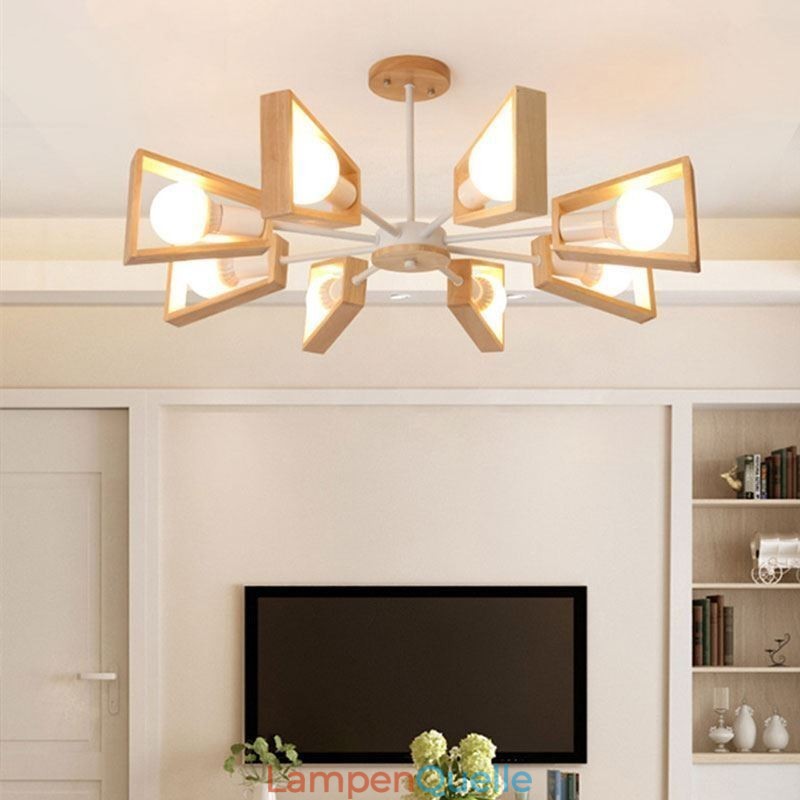 Moderner fächerförmiger Kronleuchter, elegante Pendelleuchte aus Holz