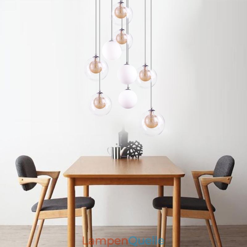 Pendelleuchte Glas Cluster Deckenleuchte Gold Nickel Gebürstet+Milchglaskugel