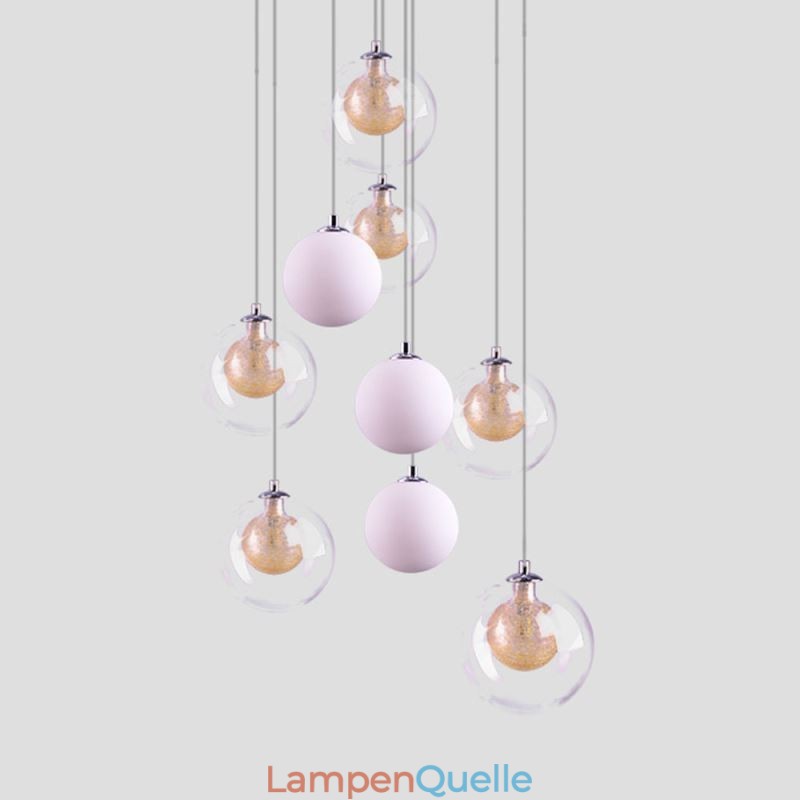 Pendelleuchte Glas Cluster Deckenleuchte Gold Nickel Gebürstet+Milchglaskugel