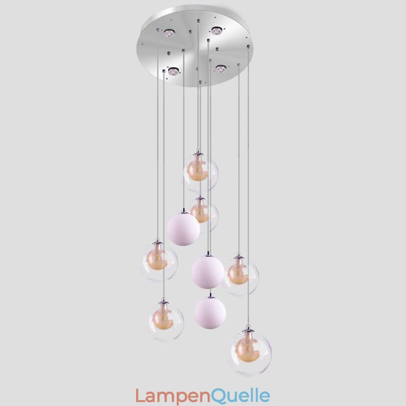 Pendelleuchte Glas Cluster Deckenleuchte Gold Nickel Gebürstet+Milchglaskugel