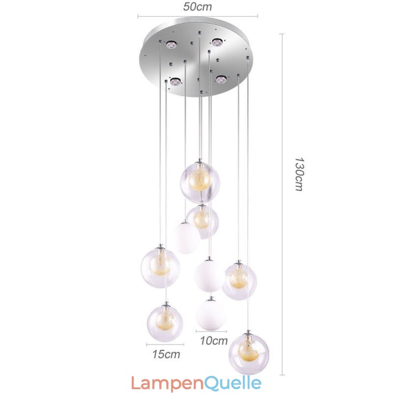 Pendelleuchte Glas Cluster Deckenleuchte Gold Nickel Gebürstet+Milchglaskugel