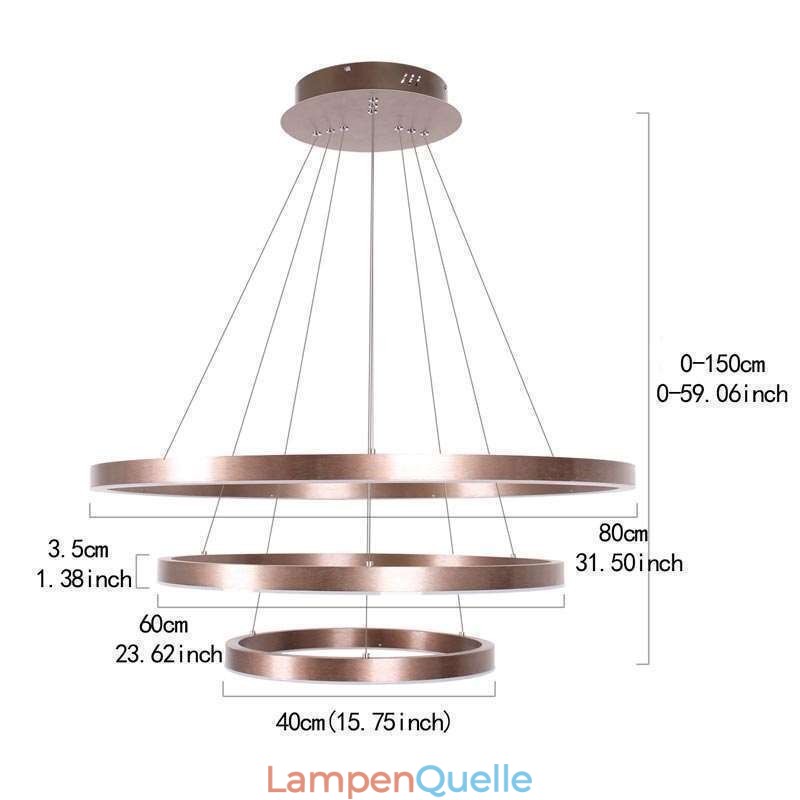 Pendelleuchte Zeichnung Handwerk 3 Ringe Lampe 80+60+40cm
