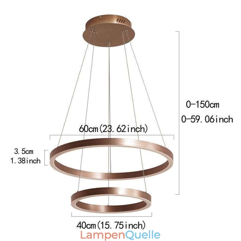 Pendelleuchte Zeichnung Handwerk 2 Ringe Lampe 60+40cm