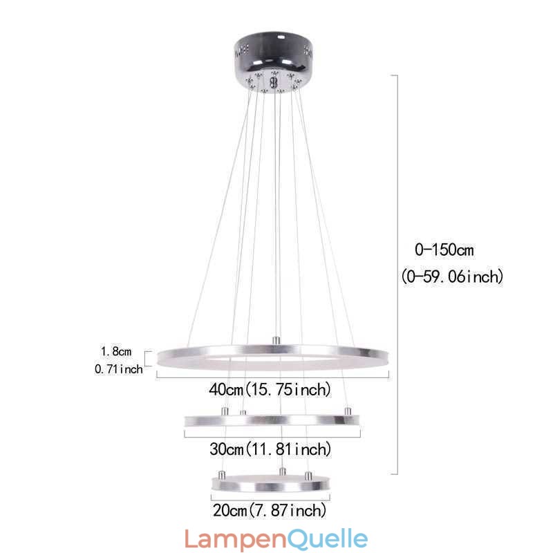 Moderne Pendelleuchte Acryl 3 Ringe Lampe 40+30+20cm