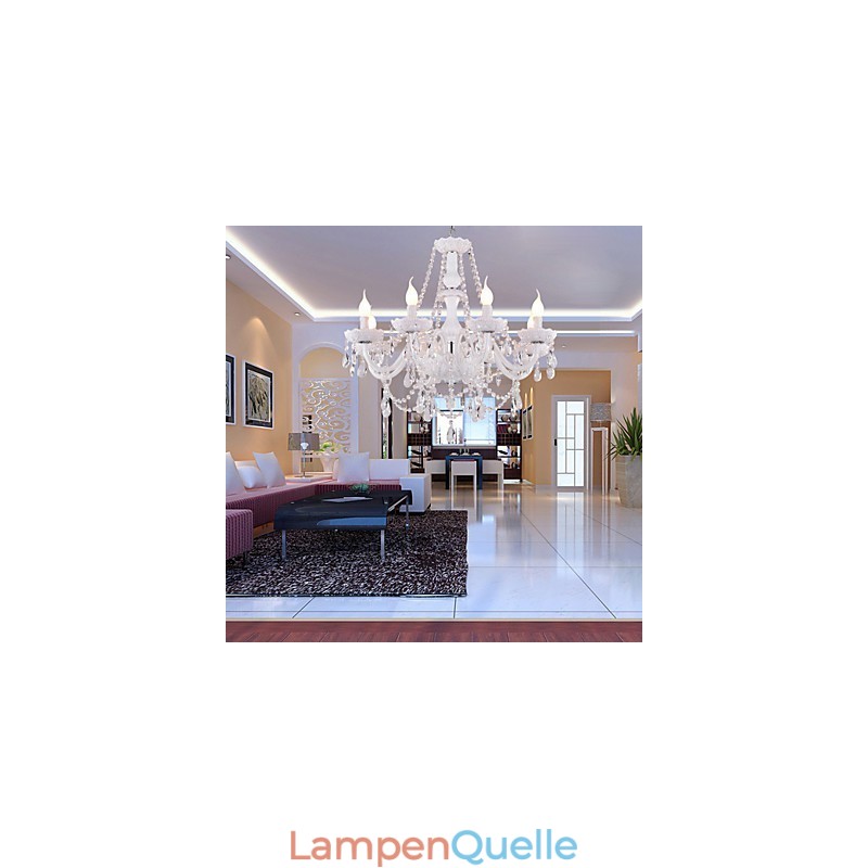 Kronleuchter Weiß Kristall Modern Living 8 Lichter