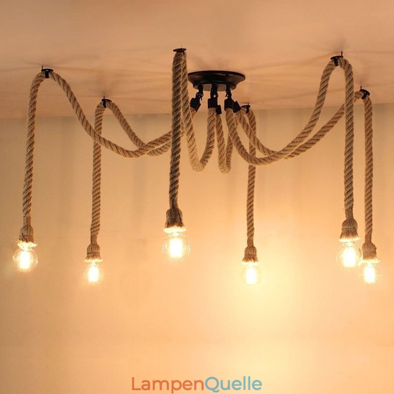 Retro-Stil 6 10 Köpfe Pendelleuchte Hanfseil Kronleuchter Vintage Deckenleuchte