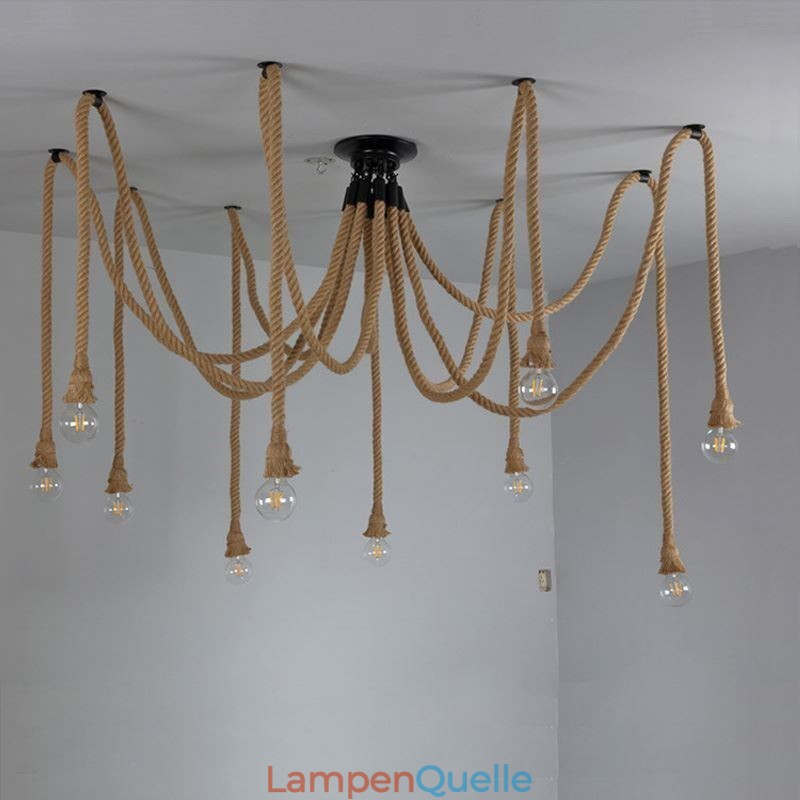 Retro-Stil 6 10 Köpfe Pendelleuchte Hanfseil Kronleuchter Vintage Deckenleuchte