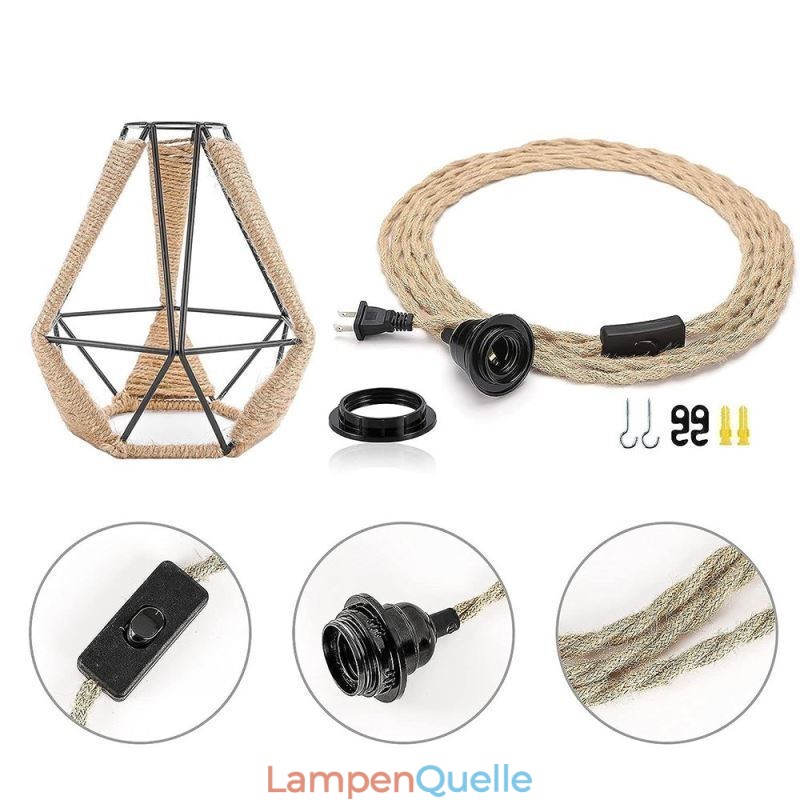 Retro Pendelleuchte Hanfseil Deckenleuchte 5M Hängedraht