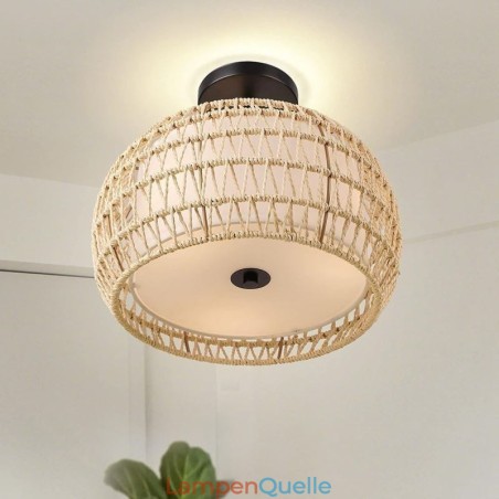 Deckenleuchte, rund, 32 cm, aus Papierseilstoff, 3 Lichter Deckenleuchte, rund, 32 cm, aus Papierseilstoff, 3 Lichter