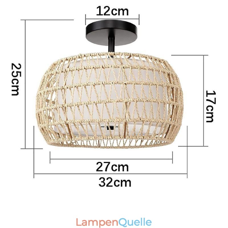 Deckenleuchte, rund, 32 cm, aus Papierseilstoff, 3 Lichter